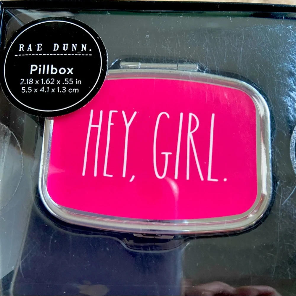 Rae Dunn Hey Girl Bright Pink Pill Box. New in box!